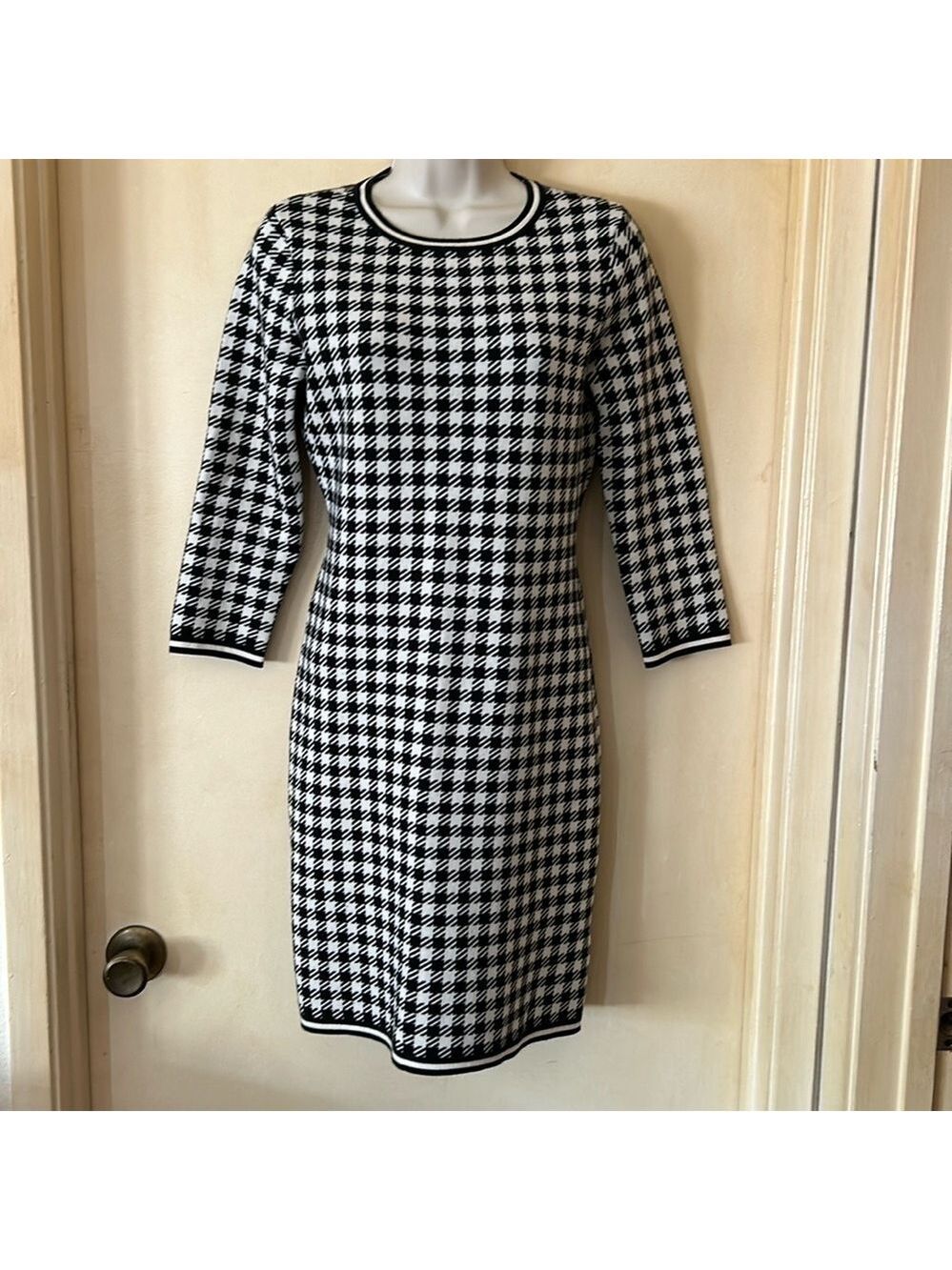 Lauren by Ralph Lauren black and white houndstooth sweater dress size XS